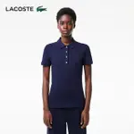 【LACOSTE】女裝-緊身彈性棉短袖POLO衫(海軍藍)