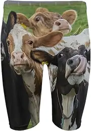 [Dallonan] Mens Swim Jammers Colorful Cow Funny Animal Quick Dry Athletic Swimsuit