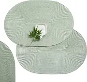 AHHFSMEI Placemats，Placemats Set of 6 for Dining Table Washable Woven Vinyl Non-Slip 18x12 inches Placemat Heat-Resistant Durable Table Mats for Dining Table Easy to Clean (Oval Fog Green, 6)