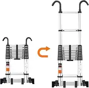 Telescopic Ladders Aluminum Telescoping Ladder with Detachable Hook, Black Portable Attic Telescopic Ladders Extendable Ladder, for Rooftops Loft Wall Use Beauty Comes