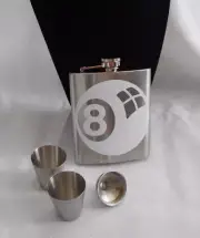 Flask Set / 8 Ball Billiard 7oz stainless steel Free U.S. Shipping