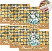 Honitra Linen Easter Table Placemats Set of 6, Dual Layer Easter Placemat for Dinner, Bunny Cloth Placemats & Square Placemats for Washable, Farmhouse Placemats Set of 6 for Kitchen Table, Outdoor