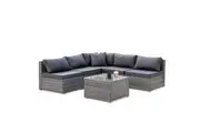LONDON RATTAN 5 Seater Modular Outdoor Setting Lounge with Coffee Table, Grey