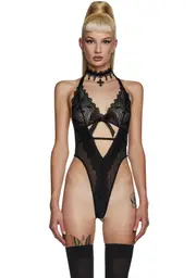 [Wolf & Whistle] Dee Eyelash Lace And Mesh Bodysuit