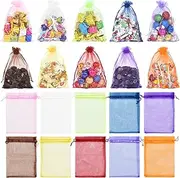 BDS-HOME 100PCS 5x7 Organza Gift Bags 10 Color Wedding Favor Bags Jewelry Gift Bags Candy with Drawstring for Party, Jewelry, Christmas, Festival, Makeup Organza Favor Bags (Candy Color)