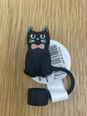 Target Black Cat Straw Cover Topper Bullseye Kitty Pink Bow Silicone Retro NEW