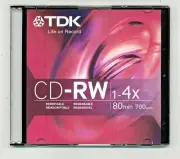 TDK CDRW80TWN 700MB 4x CD-RW Disc in Slim Jewel Case