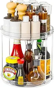 9.8" Tall 2 Tier Lazy Susan Organizer for Countertop,Cabinet and Pantry Shelf,Double Clear Spice Turntable & Rotating Spice Rack Organization and Vitamin & Medicine Cabinet Organizers Carousel