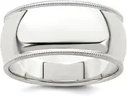 [JewelryWeb] 925 Sterling Silver Solid Polished Half Round Engravable 9mm Milgrain Band Ring Jewelry Gifts for Women - Ring Size Options Range: H to Z