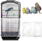 Daoeny Universal Bird Cage Cover, Adjustable Parrot Nylon Airy Soft Mesh Net, Seed Feather Catcher, Birdcage Cover Skirt Sheer Guard for Parakeet Macaw Round Square Cages (White)