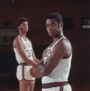 Closeup portrait of Milwaukee Bucks Oscar Robertson with Lew Alcin- Old Photo