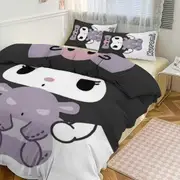a2389 Kuromi 3 Piece Set Printed Duvet Cover Bed Set,Bedding Set, Soft Comforter Cover with Zipper Quilt Cover & Pillowcaseswith Zipper Closure Microf