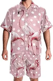 [KQNZT] Mens Hawaiian Sets, Mens 2 Piece Outfits, Vacation Outfits for Men, Modern Tropical Plant Pattern Monstera Leaves, Mens Matching Shirt and Shorts Set