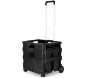 Foldable Shopping Basket Portable Folding with Wheels Grocery Cart Trolley Crate