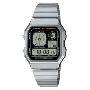 Casio Vintage Retro-Futuristic Analog-Style Digital Silver Watch A130WE-1A