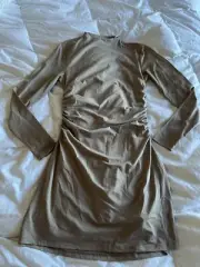 Abercrombie & Fitch The A&F Paloma Long Sleeve Modal Cinched Dress Taupe Grey M
