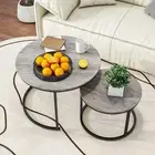 Nesting Round Coffee Table Set of 2 End Tables for Living Room Grey Coffee Table