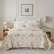 Laura Ashley Breezy Floral Printed Queen/King Coverlet Set-Pink/Green