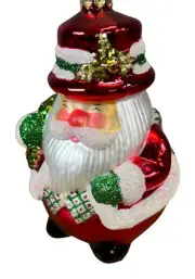 FITZ & FLOYD Glass Santa Clause with Top Hat Ornament 5” Tall