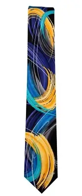 Men's Jerry Garcia Designer Abstract Necktie - Black Yellow and Blue - NWT