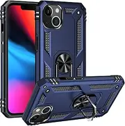 [Cavor] for iPhone 13 Case (6.1") TPU Case PC Bumper 360° Rotation Ring Holder Kickstand Back Cover [Work with Magnetic Car Mount] Shockproof Protective Cover-Navy Blue