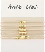 5 Pcs Boho Hair Ties Bracelet Gold Beads Elastic Blonde Ponytail Holder Blonde Cluff Aesthetic Boho Jewelry Hair Accessories Bling No Damage for Thick Thin Curly Hair Women