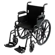 Orthonica 24in Foldable Steel Wheelchair in Black Steel Frame Heavy-Duty Disability Aid