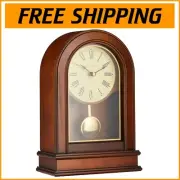 Traditional Wooden Mantel Clock with Large Display & Roman Numerals - 10" Tall