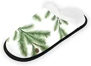 Home Slippers, Christmas Tree Branches on a White Slippers Indoor, Travel Slippers Hotel Soft Hotel Slippers, Christmas Tree Branches on a White, Medium