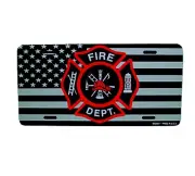 FIRE DEPARTMENT FIREFIGHTER LOGO METAL NOVELTY CAR LICENSE PLATE AMERICAN FLAG