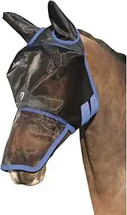 Hy BHB Equestrian Mesh Full Mask with Ears and Nose (UK Size: Pony) (Black/Palace Blue)