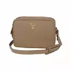 Prada Beige Vitello Phenix Leather Double Zip Camera Crossbody Bag NWT