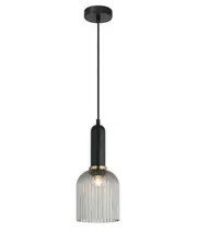 Valencia Bell Smokey Black Ribbed Glass Pendant