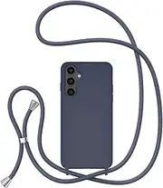 UEEBAI Crossbody Lanyard Phone case for Samsung Galaxy A55 5G, Silicone Phone Cover with Adjustable Necklace Strap Soft Belt Neck Cord Lanyard Shockproof Protective Case - Deep Blue