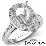 Oval Shape Semi Mount Halo Pave Set Diamond Engagement Ring 14k Gold 0.70 Ctw
