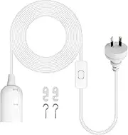 E27 Cable Cord with Switch, 3.7M Extension Hanging Lantern Cord Cable, Lamp Base Bulb Holder Socket On/Off Switch & AU AC Power Plug Pendant Lighting, for Kitchen Bedroom Plant Growth Light (White)