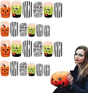 Halloween Nails Glue - False Gel Nails | Glitter Press Nails Fake Nails Short Pumpkin Bat Glue Nails Stick Nails for Women Girls