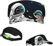 [RLDOBOFE] Sun Visor Hat Adjustable Empty Top Baseball Cap Astronaut and Alien Sun Hats for Women Men Sunscreen Visor Caps Summer Beach Sports Hats Black, Black, One Size