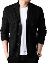 [Generic] Men's Shalw Collar Cardigan With Pocket Cable Knitted Button Sweaters for Men Men Shawl Collar Cardigan Sweater