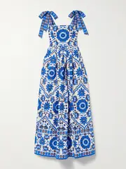 [Cara Cara] Cara Cara - Tula Pleated Printed Cotton-poplin Maxi Dress - Blue - US0 US 0 Blue