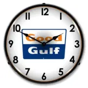 Nostalgic Vintage Style Good Gulf Backlit LED Lighted Wall Clock Sign NEW