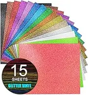 MerryMade Glitter Heat Transfer Vinyl HTV 12"x10" Bundle 15 Sheets, Glitter Iron on Vinyl for Cricut & Silhouette Cameo - HTV Easy to Cut & Weed for T Shirts, Caps & Other Craft Design(Assorted)