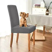 6 Pcs Dining Chair Cover Stretch Chair Seat Slipcover For Pet High Back Dining Chair Cover Burgundy Red Spandex with Elastic Bottom Protector for Dining Room W
