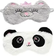 ZUNOXAZ 2Pcs Cartoon Panda Eye Masks Light Blocking Sleep Eye Shades for Travel Yoga Napping Insomnia Soft Comfortable Blindfold for Home Office Car Bear Design