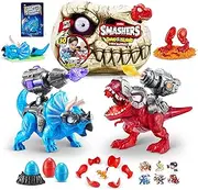 Smashers Dino Island T-Rex Battles by ZURU - Red T-Rex, 50+ Surprises, Boys Collectible Dinosaur Triceratops, Surprise Sand Compounds Discovery