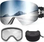 Ski Goggles, Frameless OTG Snowboard Goggles with 2 UV400 Magnet Ski Lenses for