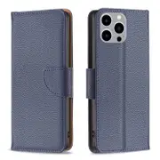 For iPhone 15 Pro Max Case, Lychee PU Leather Wallet Cover, Blue