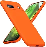 LoeoeL Silicone Case for Google Pixel 8A, Ultra Thin Slim Minimalist Soft Rubber Gel Matte Phone Case for Women Men, Cute Girly Aesthetic Protective Case with Camera Cover, Neon Orange