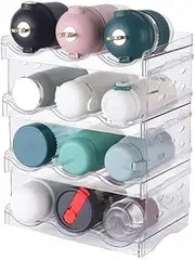 Chris.W 4-Tier Water Bottle Organizers Stackable Water Bottle Holders Removable Storage Shelf Clear Plastic Wine Drink Rack Tumbler Organizer for Cabinet Fridge Pantry Home Organization(12-Bottle)