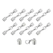 10Sets 6mm Leather Cord End Caps with Lobster Claw Clasps, Silver Tone